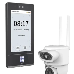 Zkteco Senseface 7A + Sh01-C8An - Control De Acceso Y Asistencia Con 10,000 Rostros, 10,000 Huellas, 50,000 Tarjetas Id De 125 Khz Y Cámara Wi-Fi Ptz De 4 Mp, Ip65, Tcp/Ip Y Zkbio Zlink #Kitzk
